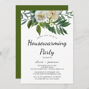 Klassieke Witte Bloemen Housewarming Uitnodiging