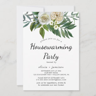 Klassieke Witte Bloemen Huis Verwarmings Uitnodigi Kaart