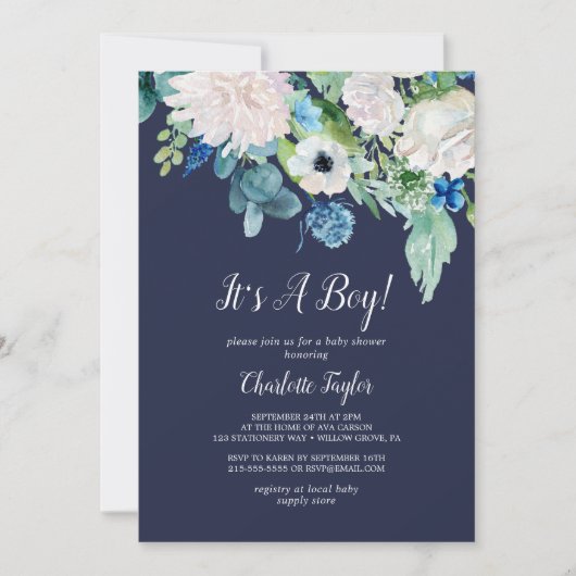 Klassieke witte bloemen marine het is een Baby sho Kaart (Voorkant)