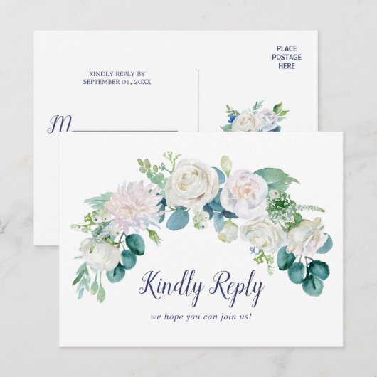 Klassieke witte bloemen menu keuze RSVP briefkaart (Voorkant / Achterkant)