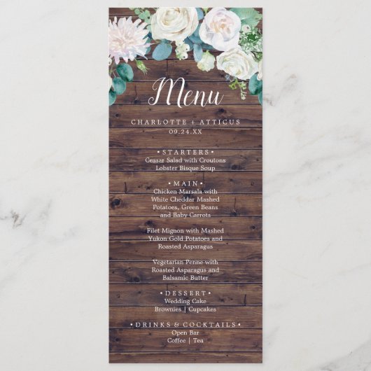 Klassieke witte bloemen | Menu Rustic Wedding Dinn (Voorkant)