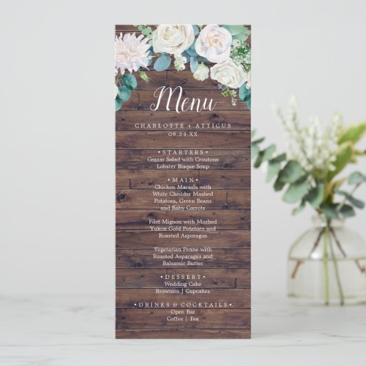Klassieke witte bloemen | Menu Rustic Wedding Dinn (Staand voorkant)