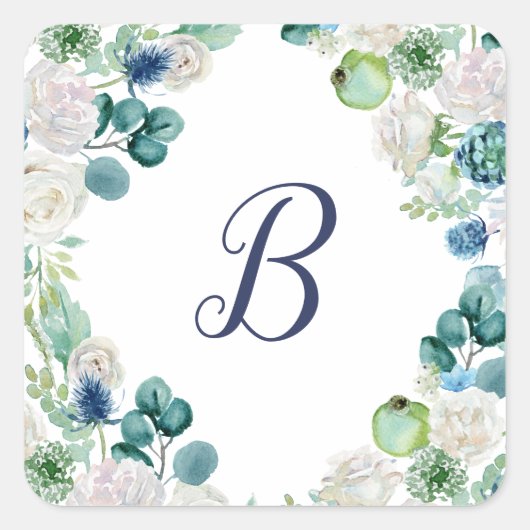 Klassieke witte bloemen monogram envelop zegels (Voorkant)