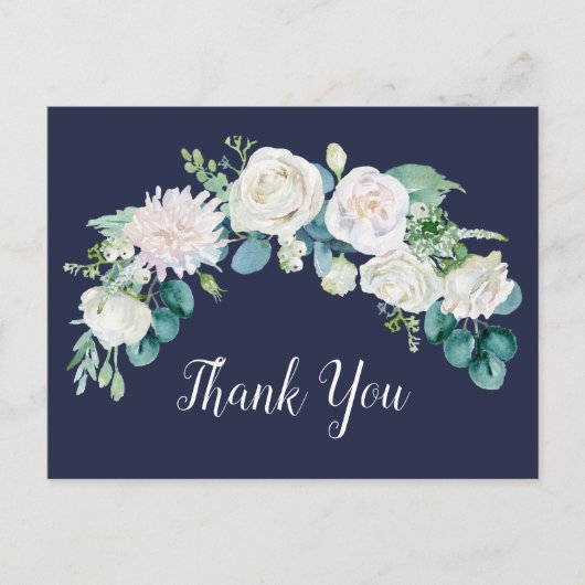Klassieke witte bloemen | Navy Dank u Briefkaart (Voorkant)