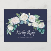 Klassieke witte bloemen | Navy Song Request RSVP Uitnodiging Briefkaart (Voorkant)
