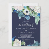 Klassieke witte bloemen | Navy the Wedding of Kaart (Voorkant)
