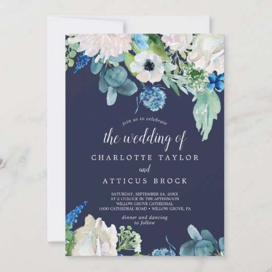 Klassieke witte bloemen | Navy the Wedding of Kaart (Voorkant)