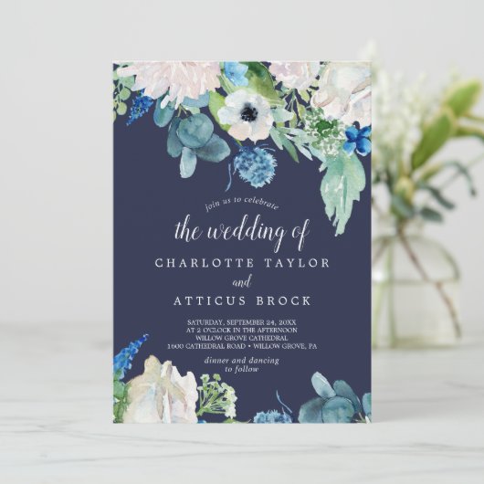 Klassieke witte bloemen | Navy the Wedding of Kaart (Staand voorkant)