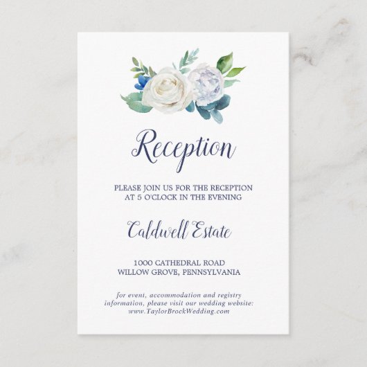 Klassieke Witte Bloemen Ontvangst Insteekkaart Informatiekaartje (Voorkant)