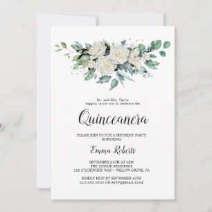 Klassieke Witte Bloemen Quinceañera Uitnodiging