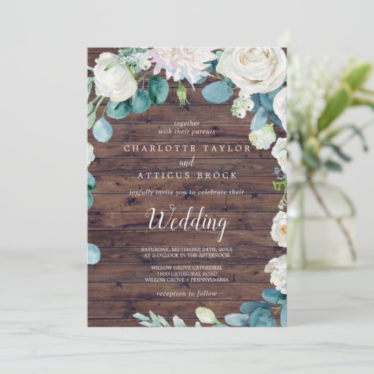 Klassieke witte bloemen | Rustic Wedding Kaart (Staand voorkant)