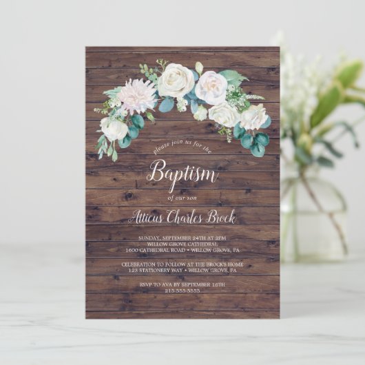 Klassieke witte bloemen | Rustige baptisme Kaart (Staand voorkant)