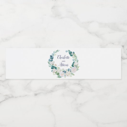 Klassieke Witte Bloemen Wreath Wedding Waterfles Etiket (Enkel label)