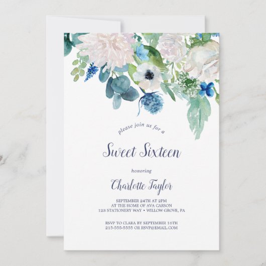 Klassieke witte bloemen zoete zestien verjaardag kaart (Voorkant)