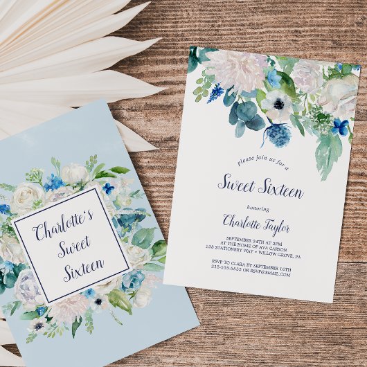 Klassieke witte bloemen zoete zestien verjaardag kaart