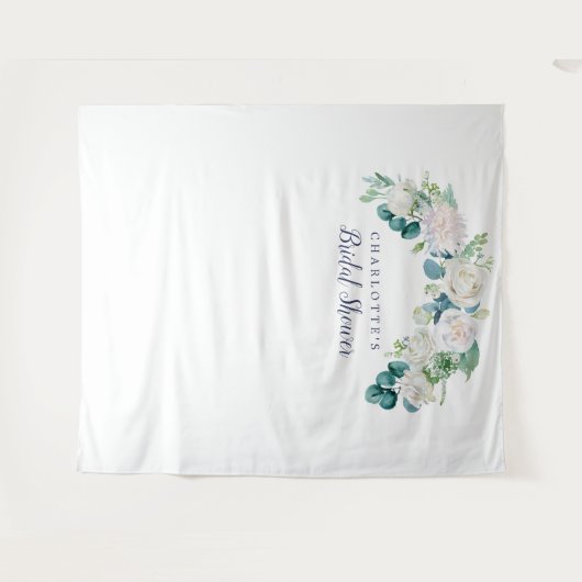 Klassieke witte bloemige bruidsfeest foto achtergr wandkleed (Voorkant (horizontaal))