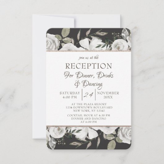 Klassieke Witte Bloemige Trouwreceptie Kaart (Voorkant)