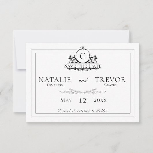 Klassieke witte bruiloft save the date (Voorkant)