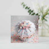 KLASSIEKE WITTE DOUCHE PARAPLU BLOEMEN, BABY RATTL KAART (Staand voorkant)