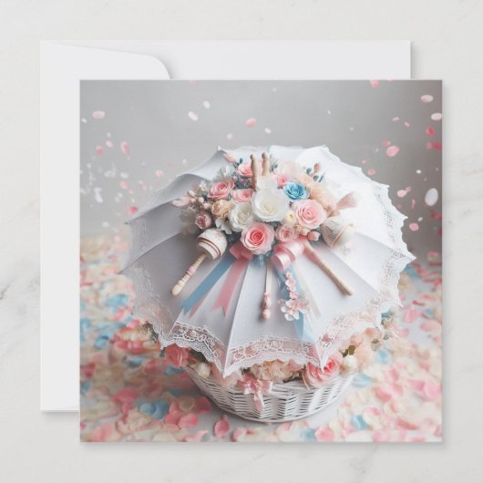 KLASSIEKE WITTE DOUCHE PARAPLU BLOEMEN, BABY RATTL KAART (Voorkant)