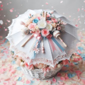 KLASSIEKE WITTE DOUCHE PARAPLU BLOEMEN, BABY RATTL KAART