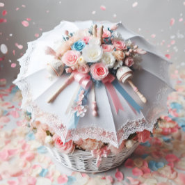 KLASSIEKE WITTE DOUCHE PARAPLU BLOEMEN, BABY RATTL KAART