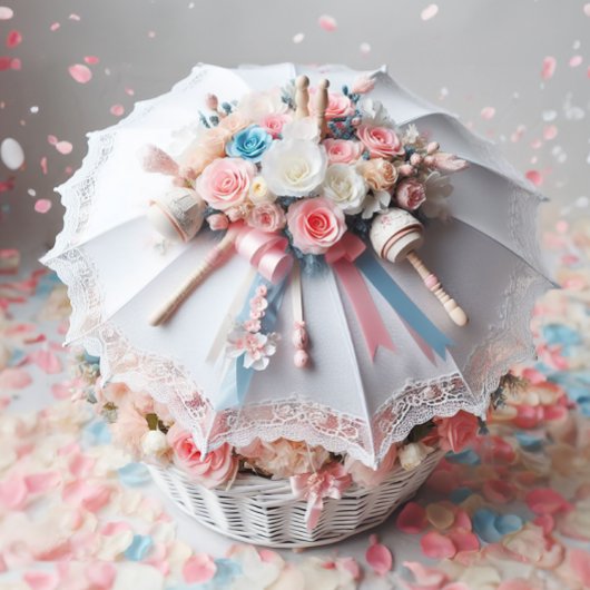 KLASSIEKE WITTE DOUCHE PARAPLU BLOEMEN, BABY RATTL KAART