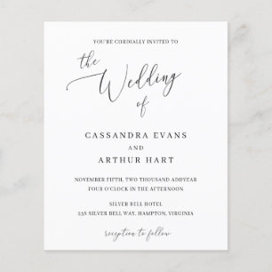 Klassieke Witte Elegante Budget Trouwuitnodiging Flyer
