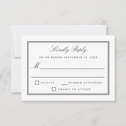 Klassieke witte elegante formele bruiloft RSVP (Voorkant)