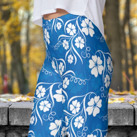 Klassieke witte en blauwe bloemenprint leggings