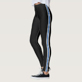 Klassieke witte en blauwe zijstrepen op zwart leggings (Links)