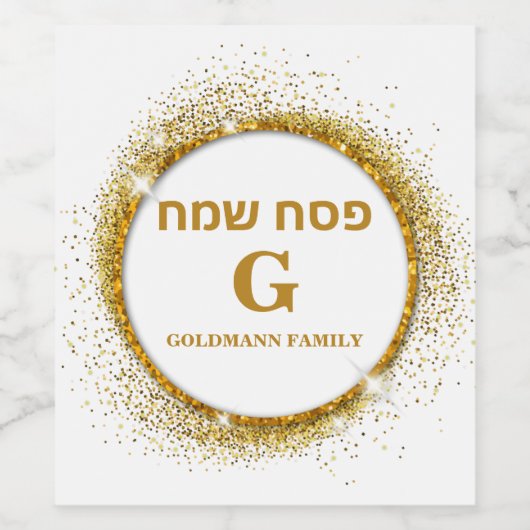 Klassieke witte en gouden glitter passover-monogra wijn etiket (Enkel label)