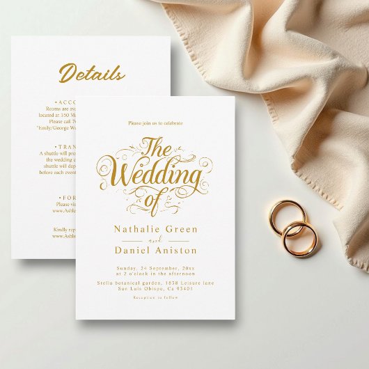 Klassieke Witte en Gouden Kalligrafie Script Weddi Kaart