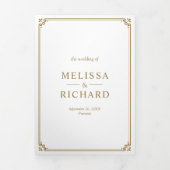 Klassieke witte en gouden monogram QR-code bruilof Drieluik Uitnodiging (Cover)