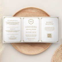 Klassieke witte en gouden monogram QR-code bruilof