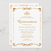 Klassieke Witte en Gouden Quinceanera Uitnodiging (Voorkant / Achterkant)