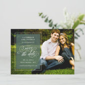 Klassieke witte en groene elegante scriptie bruilo save the date (Staand voorkant)