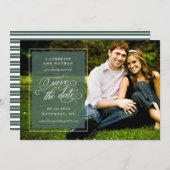 Klassieke witte en groene elegante scriptie bruilo save the date (Voorkant / Achterkant)