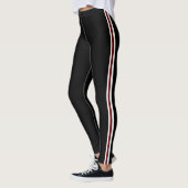 Klassieke witte en rode zijstrepen op zwart leggings (Links)