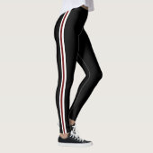 Klassieke witte en rode zijstrepen op zwart leggings (Rechts)
