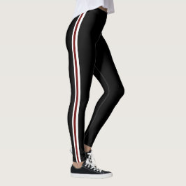 Klassieke witte en rode zijstrepen op zwart leggings