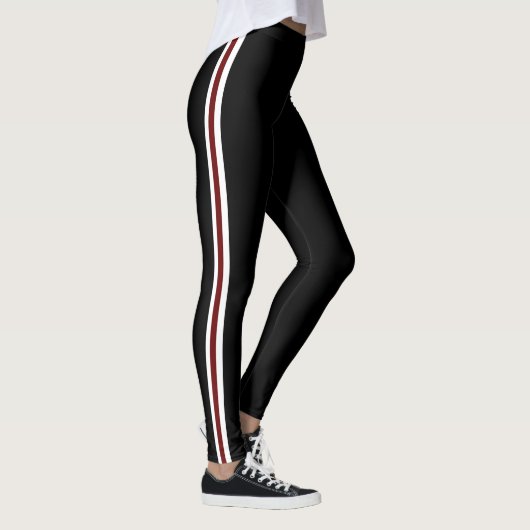 Klassieke witte en rode zijstrepen op zwart leggings (Rechts)