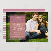 Klassieke Witte en Roze Elegante Script Bruiloft Save The Date (Voorkant / Achterkant)