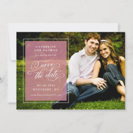 Klassieke witte en roze elegante script bruiloft save the date