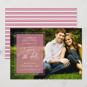 Klassieke witte en roze elegante scriptuur bruilof save the date (Voorkant / Achterkant)