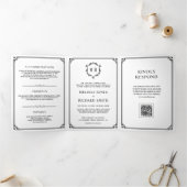 Klassieke witte en zwarte monogram QR-code trouwka Drieluik Uitnodiging (Binnen)