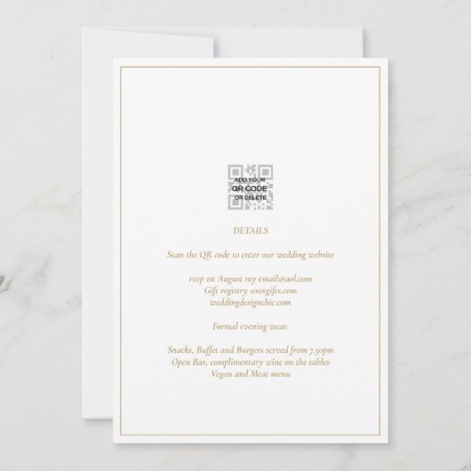 Klassieke Witte Gouden Gedrukte of Digitale Trouwk Kaart (Achterkant)