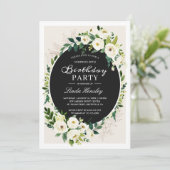 Klassieke Witte Groene Rozen Foliage Verjaardagsfe Kaart (Staand voorkant)