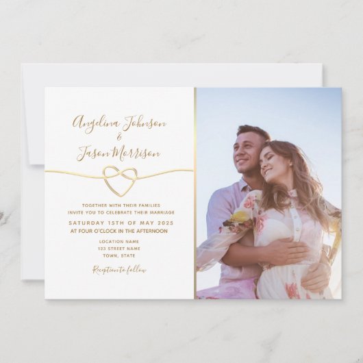 Klassieke Witte Huwelijksuitnodiging met Foto Kaart (Voorkant)