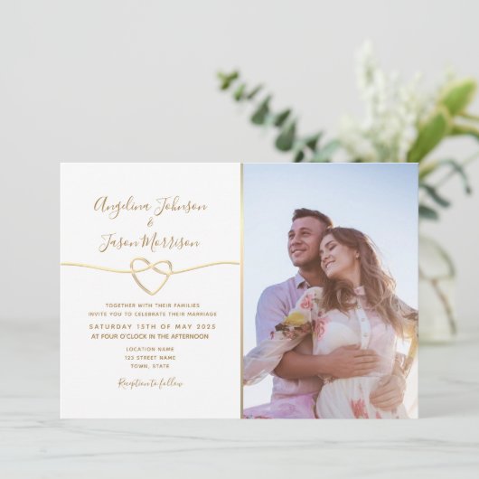 Klassieke Witte Huwelijksuitnodiging met Foto Kaart (Staand voorkant)